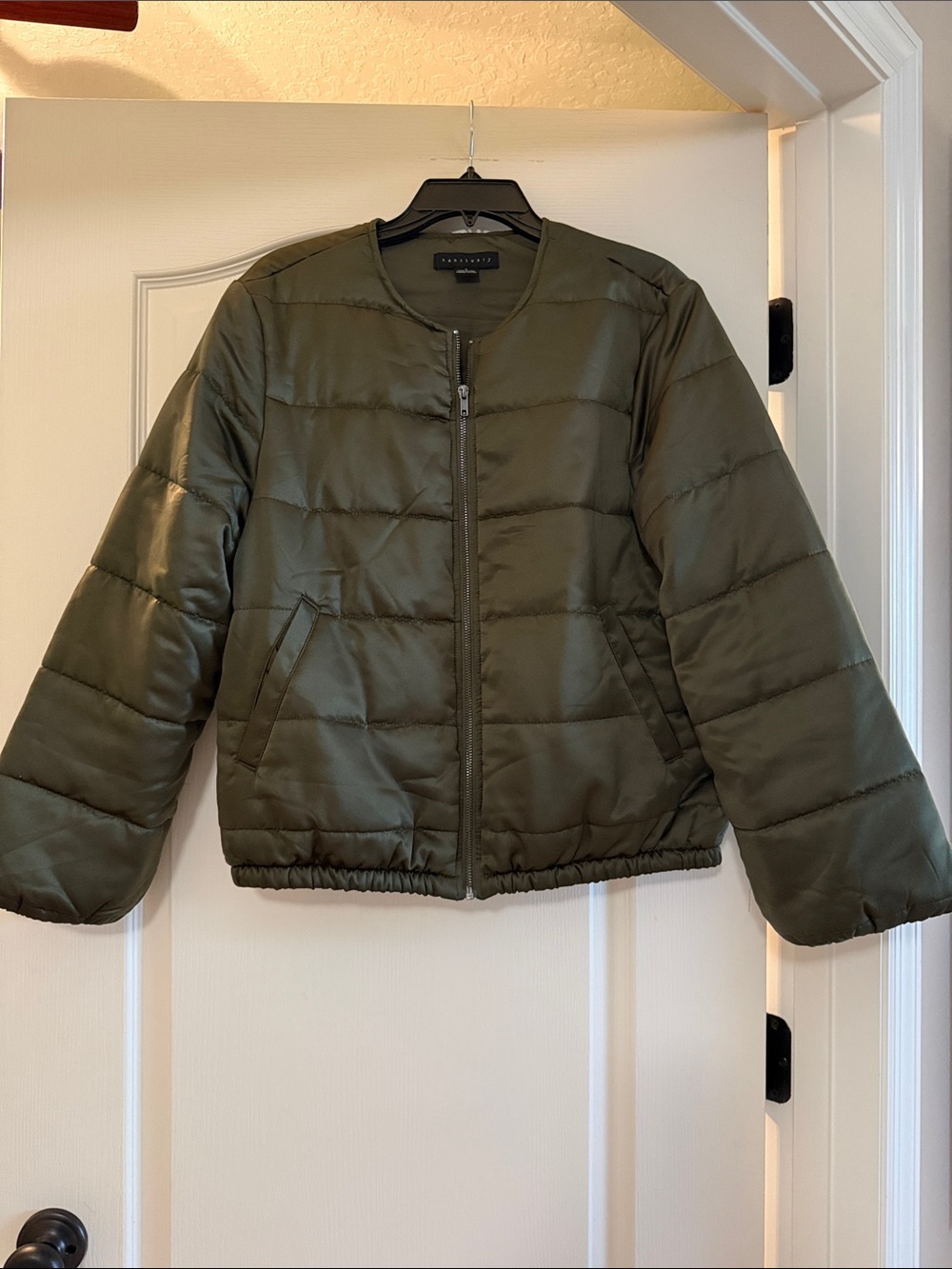 Sanctuary Olive Green Quilted Cropped Puffer Jacket